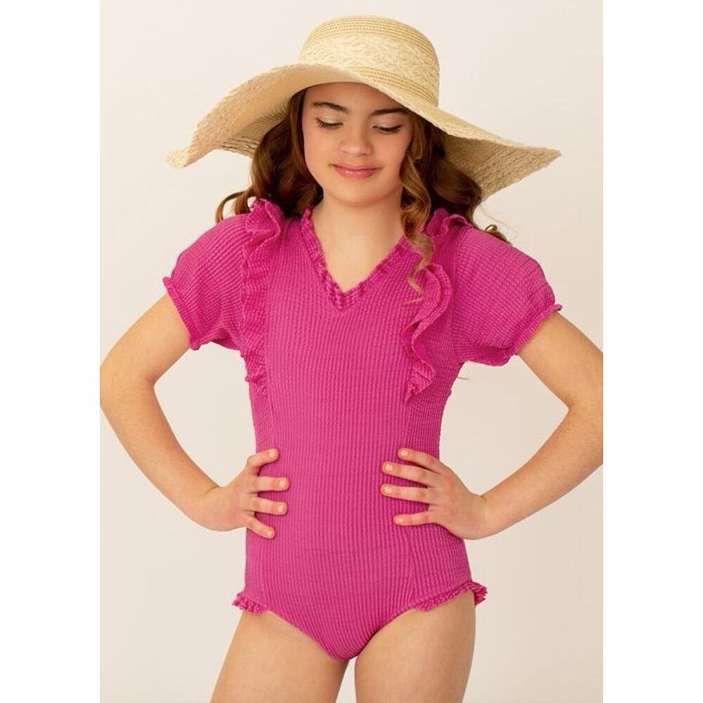 NWT Mia Joy by Joyfolie Selene Swimsuit in Fuschia Pink kids Size 8 Puff $65